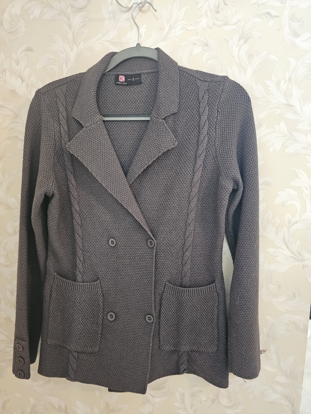 Kancy Kole Super Soft Charcoal Knit Double-Breasted Sweater Blazer